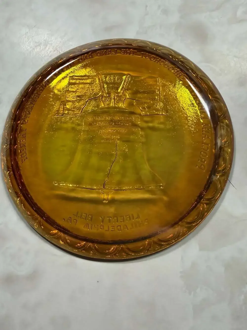 Vintage 1976 Indiana Glass Bicentennial Liberty Bell Marigold Iridescent Carniva